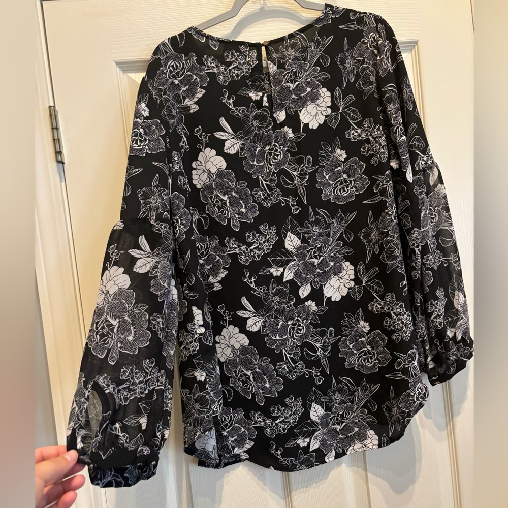Black and White Floral Blouse
